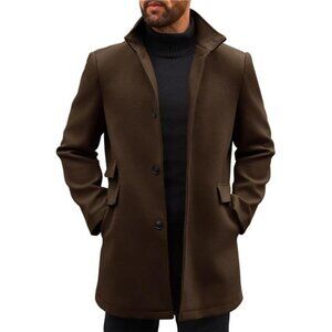 Mens Pea Coats Single Breasted with Pockets Coffee